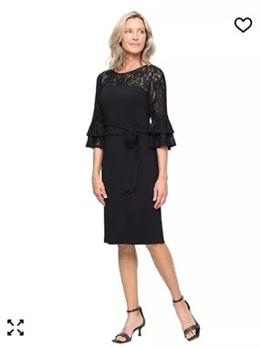 Ryan Michelle Black Lace Yoke Ruffle Sleeve Women's Dress